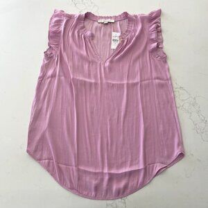 Loft Sleeveless Ruffled Split Neck Blouse in Pale Orchid NWT